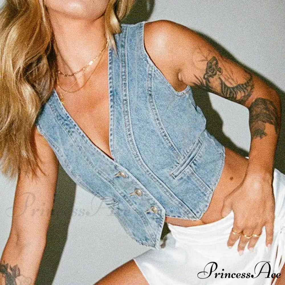 Blue Button Stylish Crop Top croptop-250223