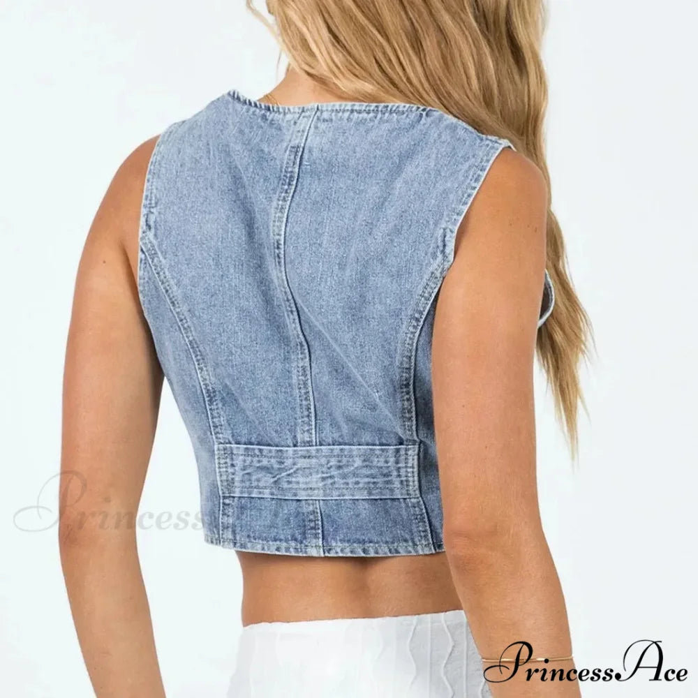 Blue Button Stylish Crop Top croptop-250223