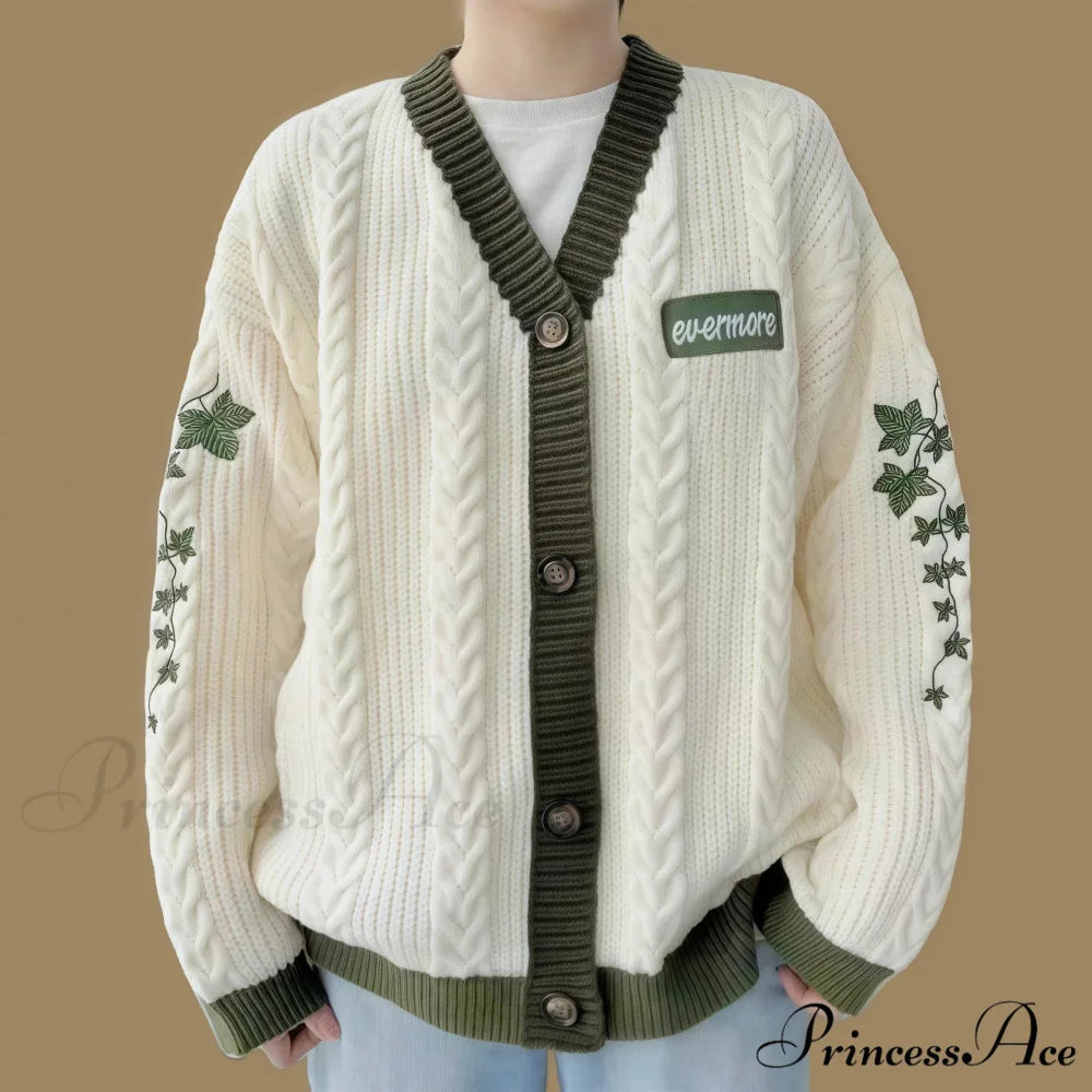 Blue Carp V-neck Decorated Cardigan Green / S cardigans-241228