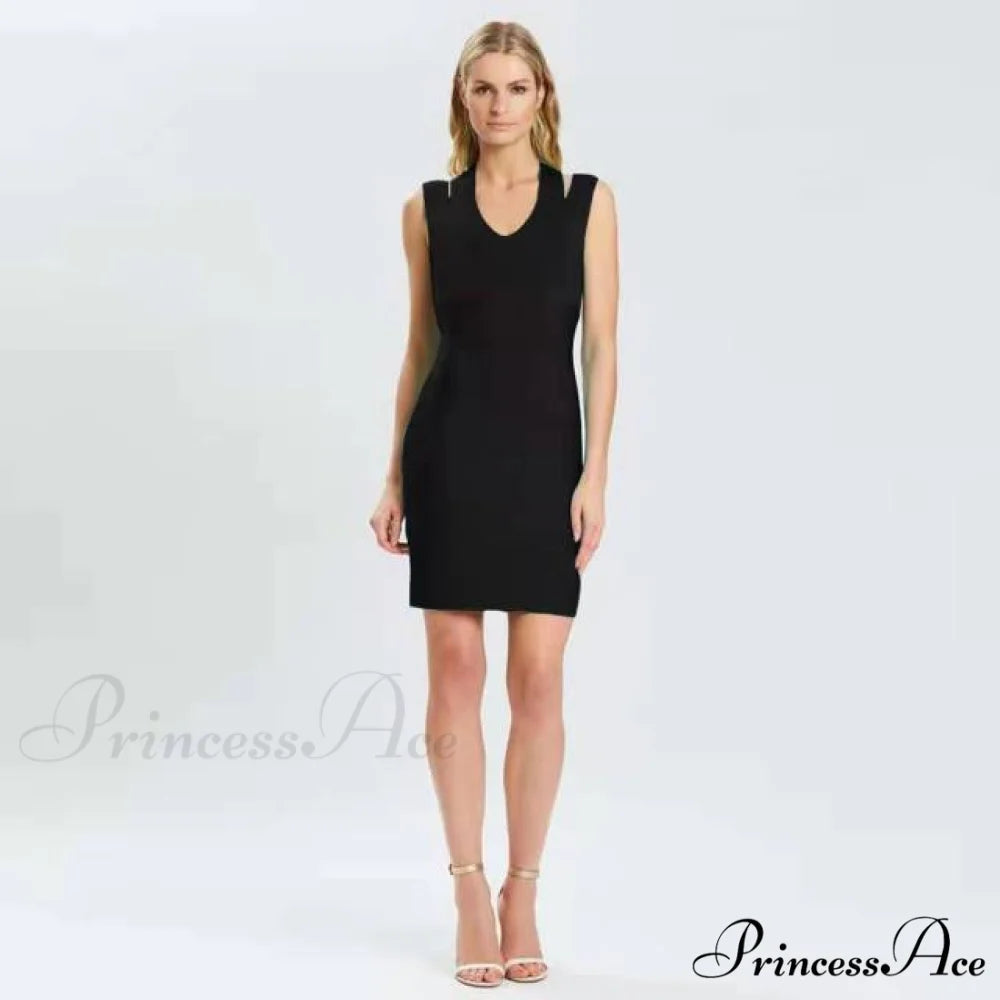 Blue Color Bodycon Dress black / XS