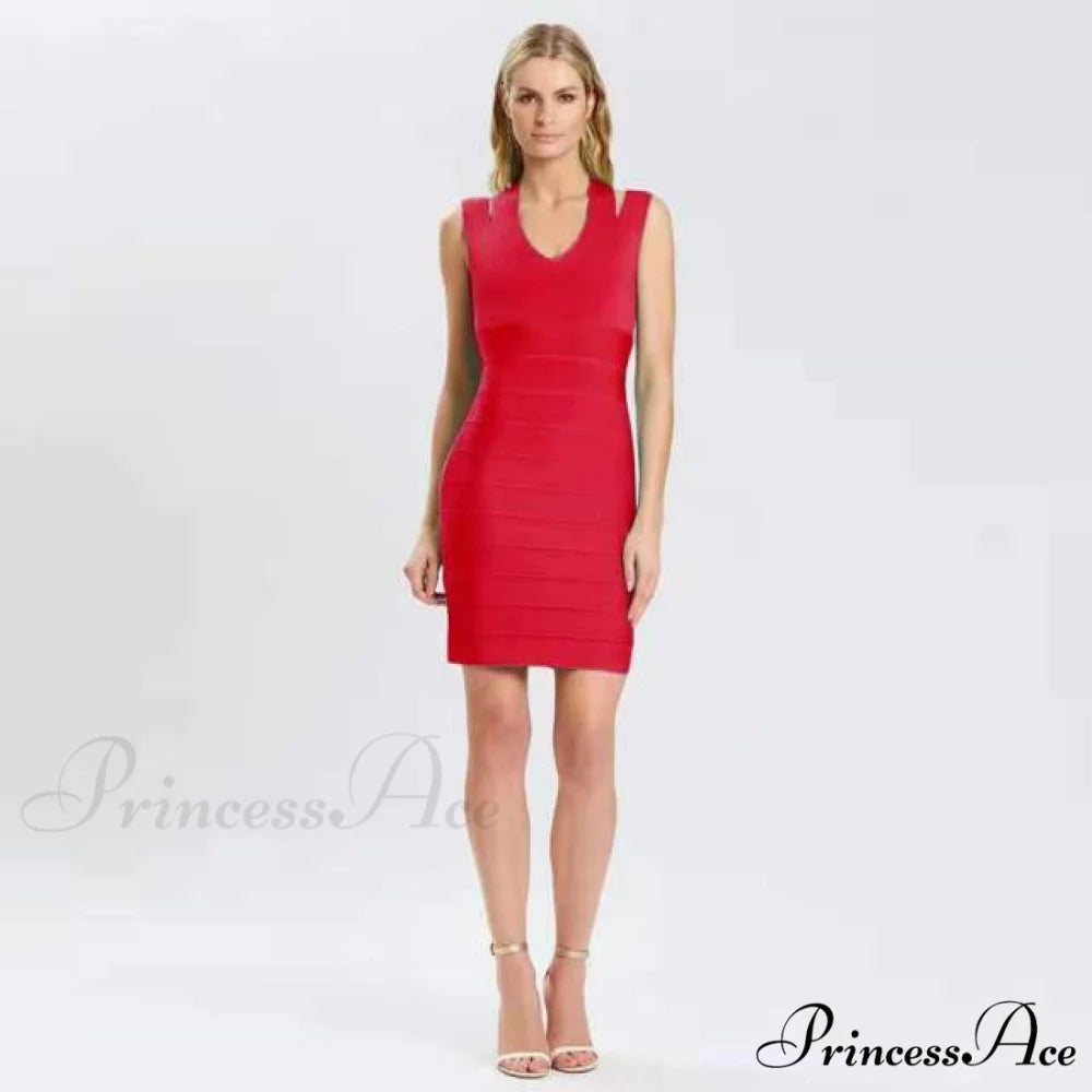 Blue Color Bodycon Dress Red / XS
