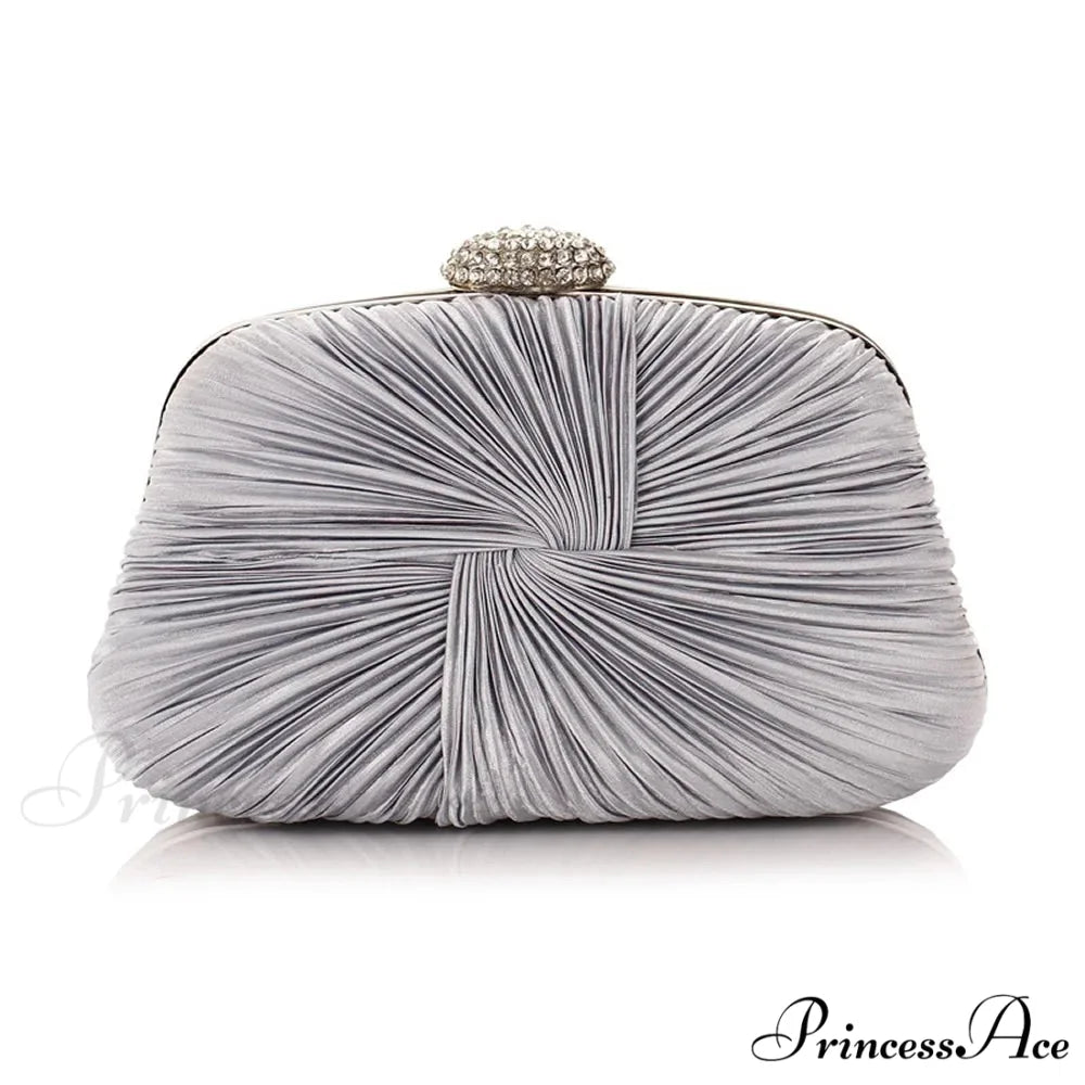 Blue Fold Pillow Shaped Clutch Bag Wedding Bridal Party Purse silver clutchbag-250126
