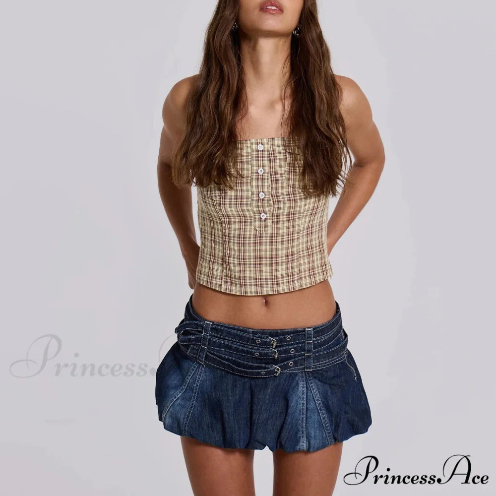 Blue Frilly Buckled Belted Skirt skirts-250223