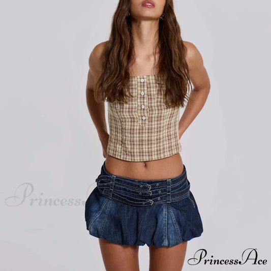 Blue Frilly Buckled Belted Skirt skirts-250223