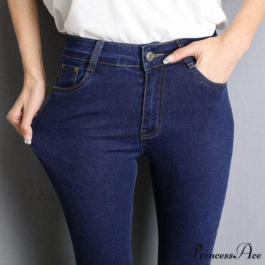 Blue Gray Black Woman High Elastic Jeans blue / 26