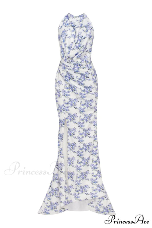 Blue Hydrangea Mock Charming Neck Sleeveless Evening Dress XXS / Blue Hydrangea