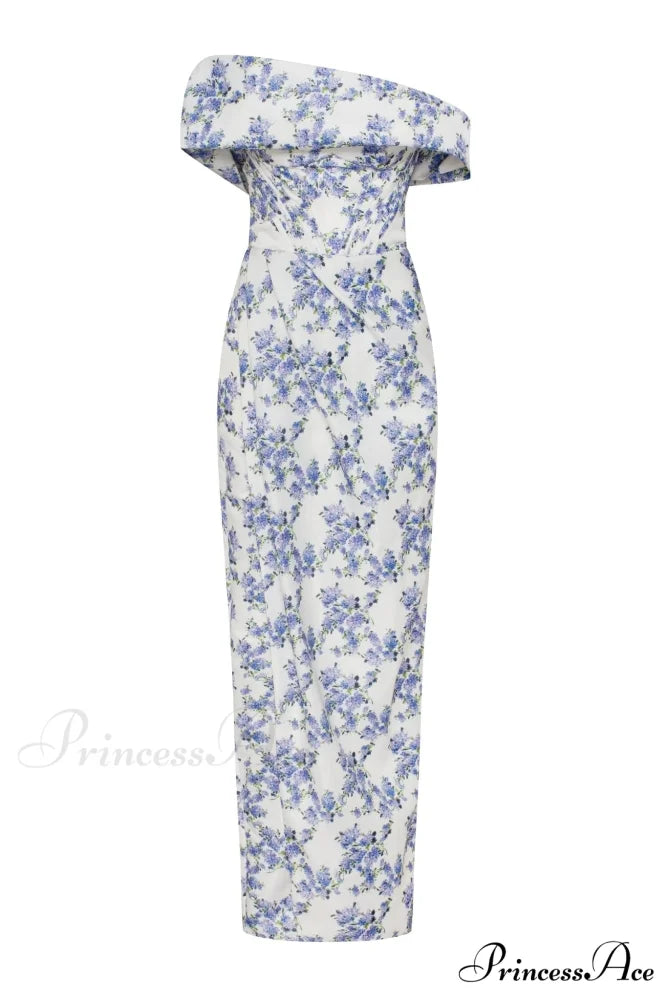 Blue Hydrangea Stylish Off-Shoulder Satin Dress XXS / Blue Hydrangea