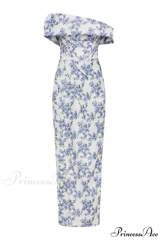 Blue Hydrangea Stylish Off-Shoulder Satin Dress XXS / Blue Hydrangea