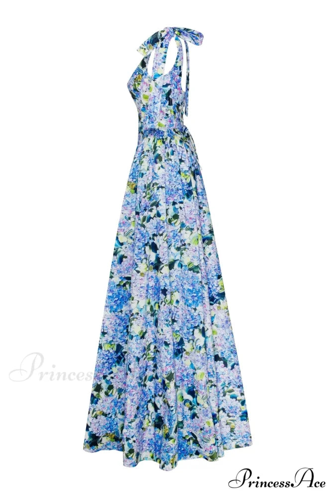 Blue Hydrangea Stylish Strapped Maxi Dress