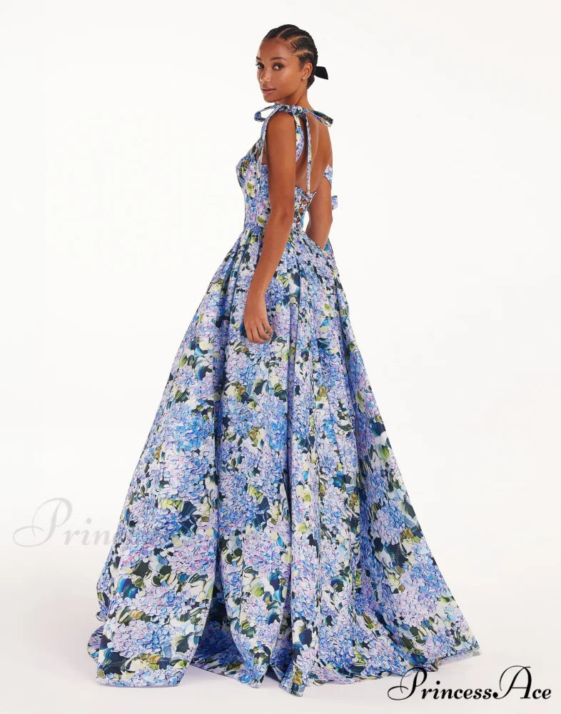 Blue Hydrangea Stylish Strapped Maxi Dress