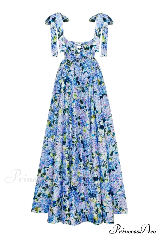 Blue Hydrangea Stylish Strapped Maxi Dress