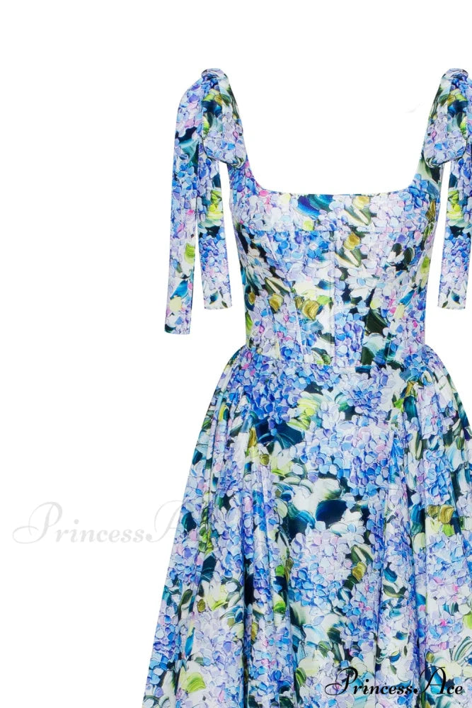 Blue Hydrangea Stylish Strapped Maxi Dress
