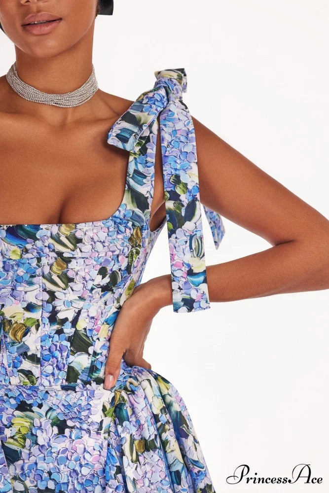 Blue Hydrangea Stylish Strapped Maxi Dress