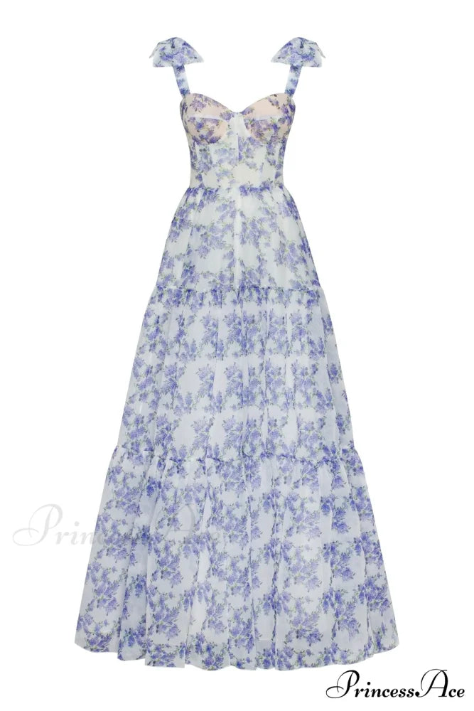 Blue Hydrangea Tender Charming Tie-Strap Maxi Dress XXS / Blue Hydrangea