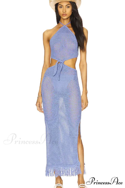 Blue Jean Crochet Charming Fringe Maxi Dress