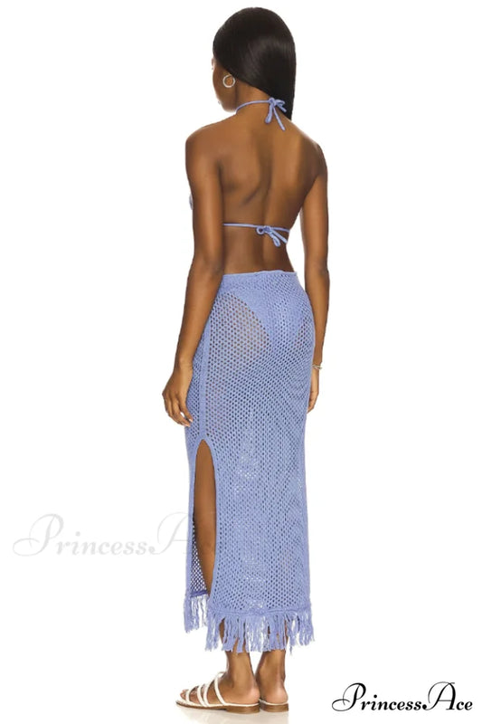 Blue Jean Crochet Charming Fringe Maxi Dress