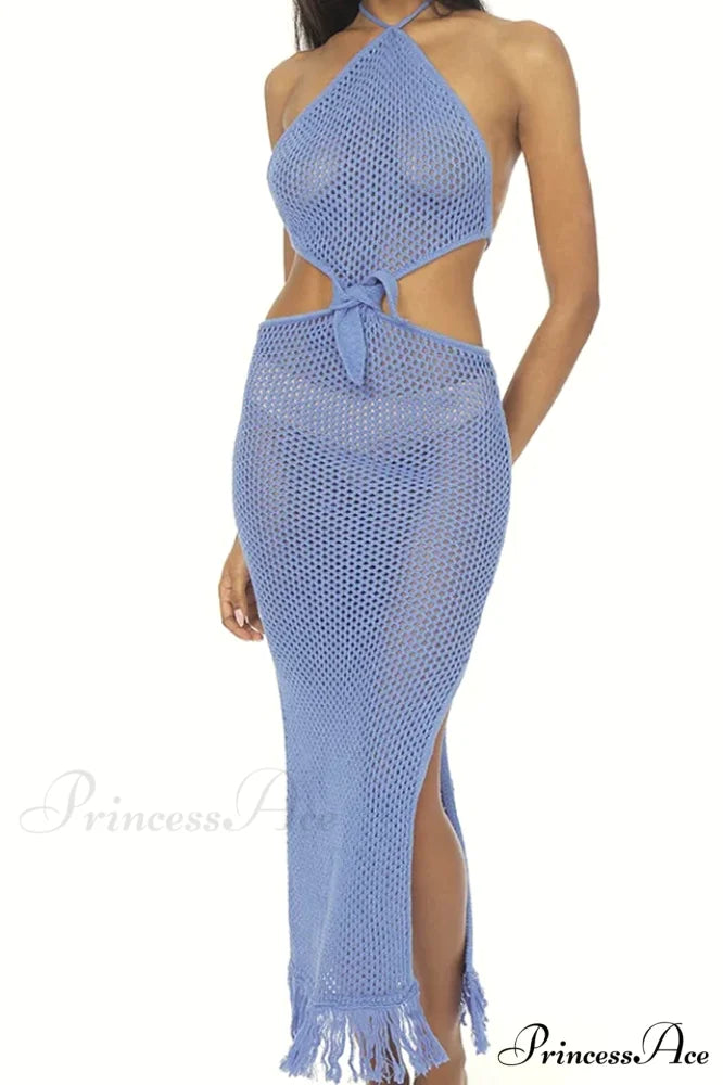 Blue Jean Crochet Charming Fringe Maxi Dress