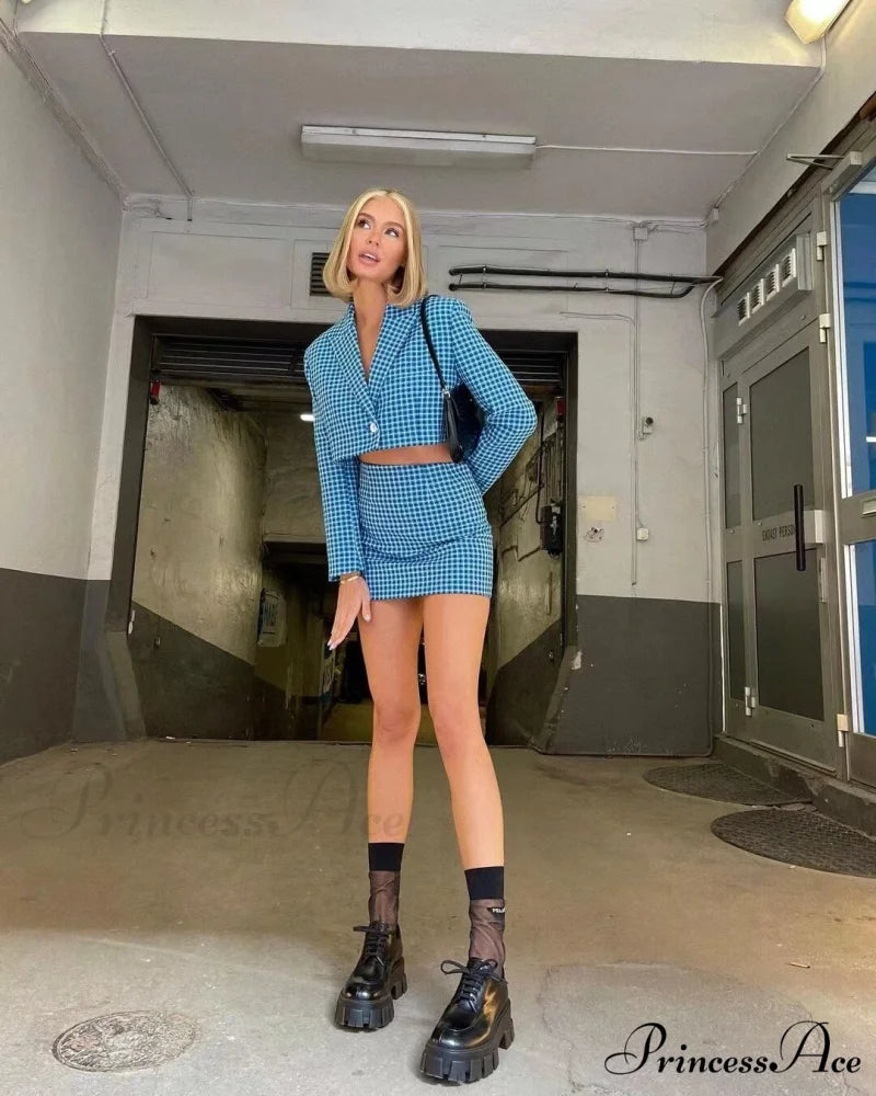 Blue Plaid Vintage Two-piece Set