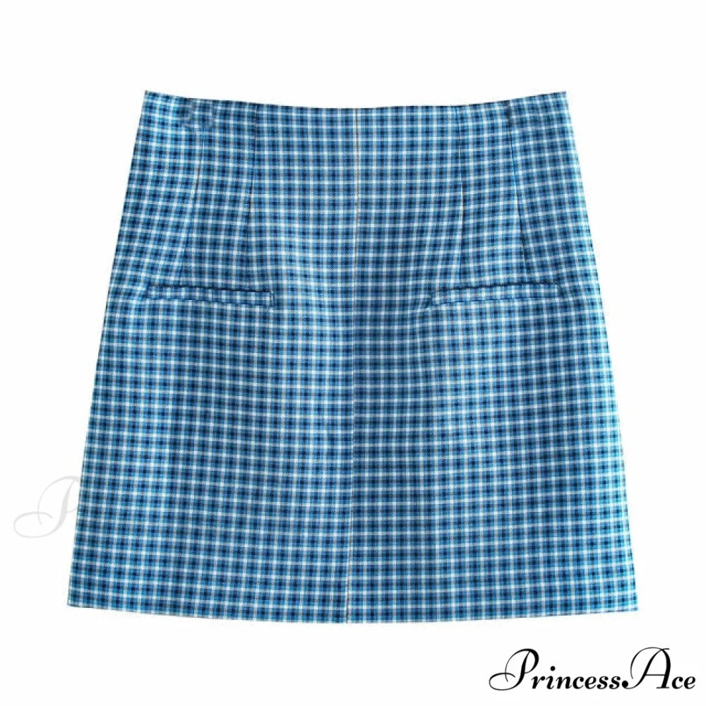 Blue Plaid Vintage Two-piece Set DRESS / XS