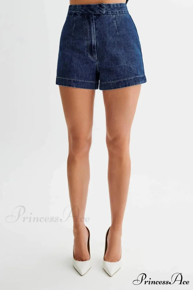 Blue Round-neck Sleeveless Shorts Workplace Two Piece Set blue shorts / S officetwopieceset-250223