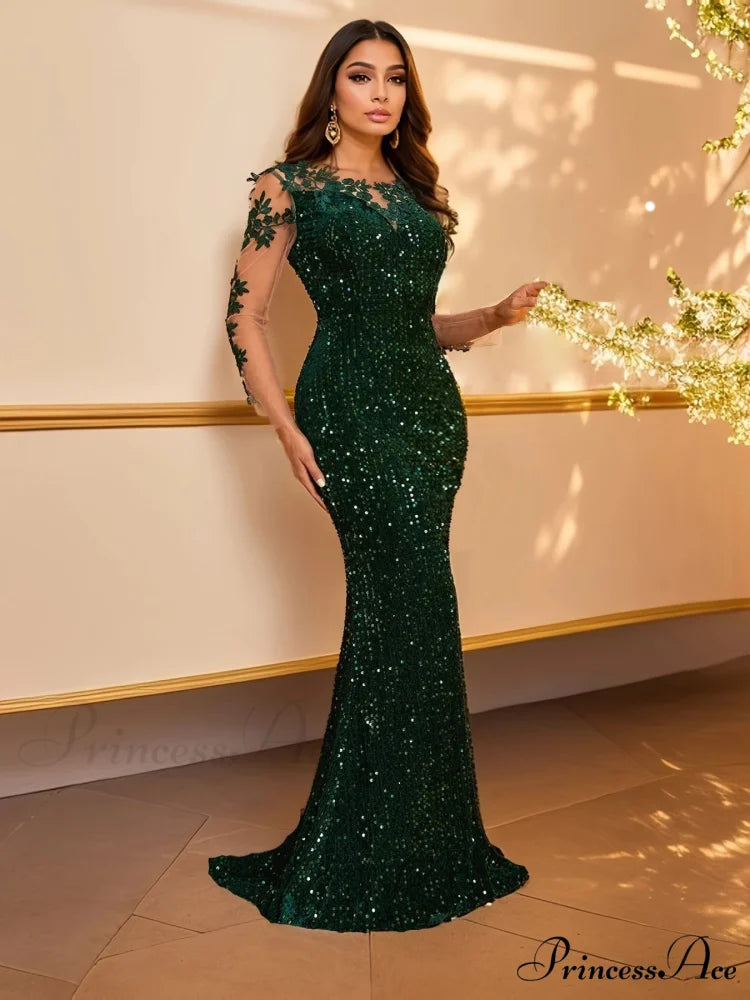 Blue Sequins O Neck Mesh Party Dress