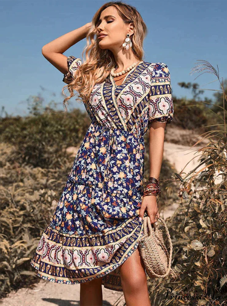 Blue Sleeves and with Gown Brief V-Neck Print