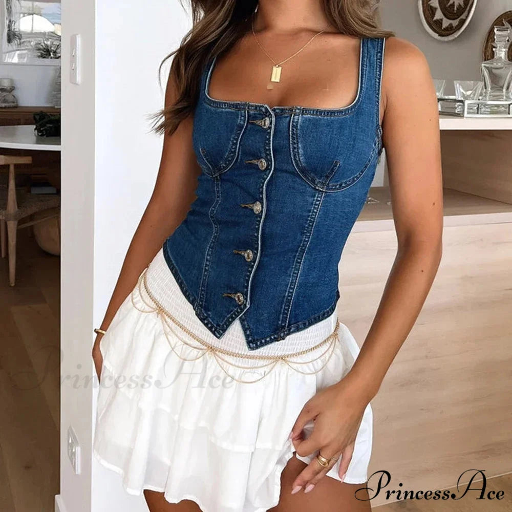 Blue Square Neck Crop Top croptop-250223