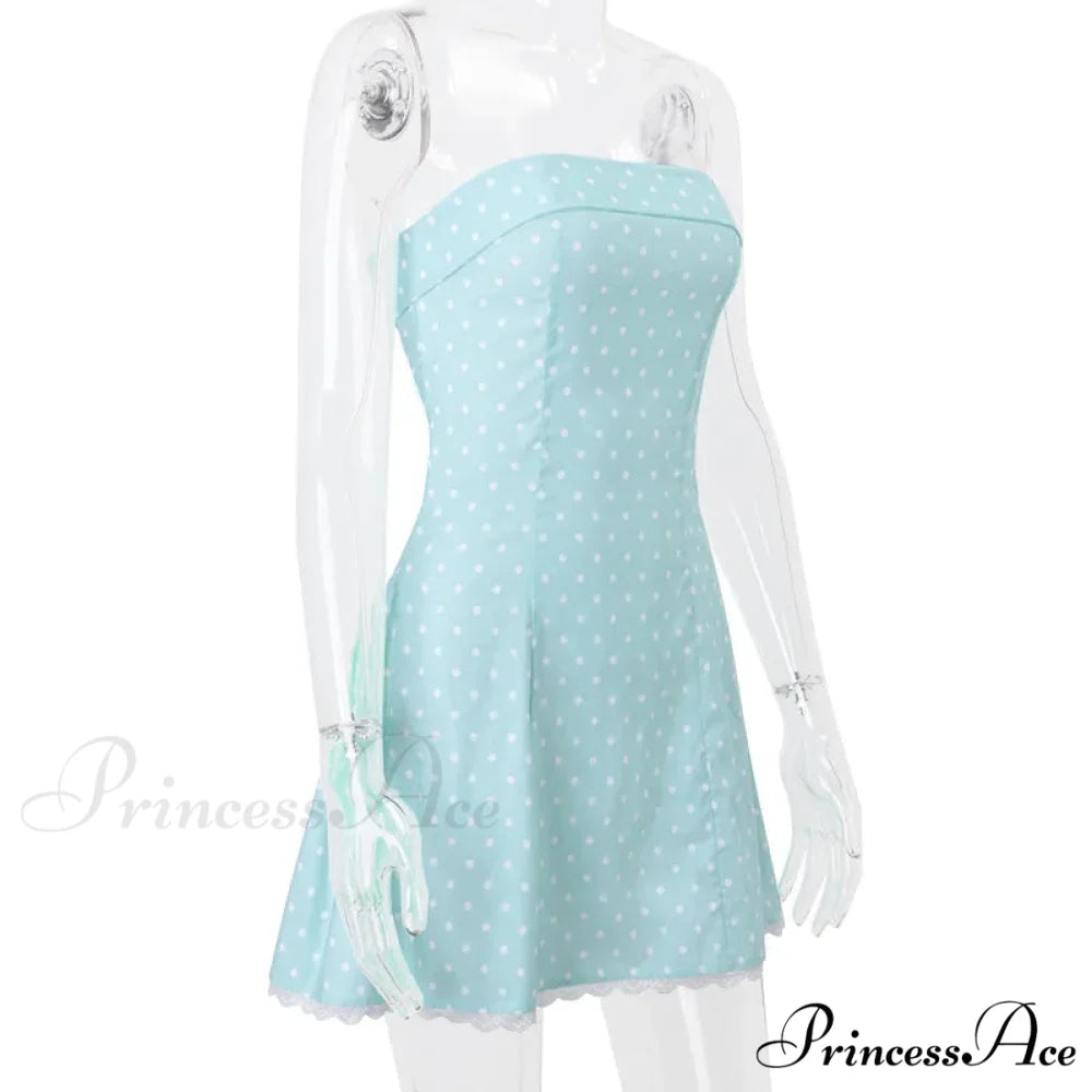 Blue Strapless Polka Charming Dot Mini Dress