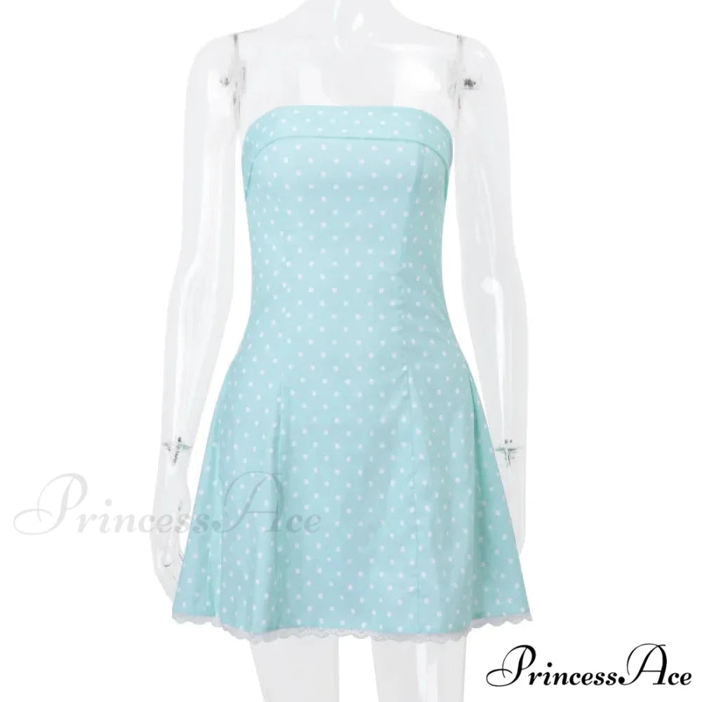 Blue Strapless Polka Charming Dot Mini Dress