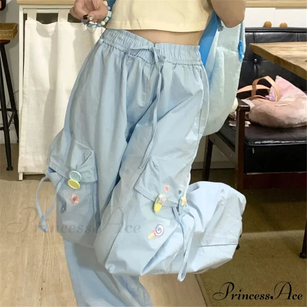 Blue Sugary Stitched Informal Japanese Fashion Pant pant-250223