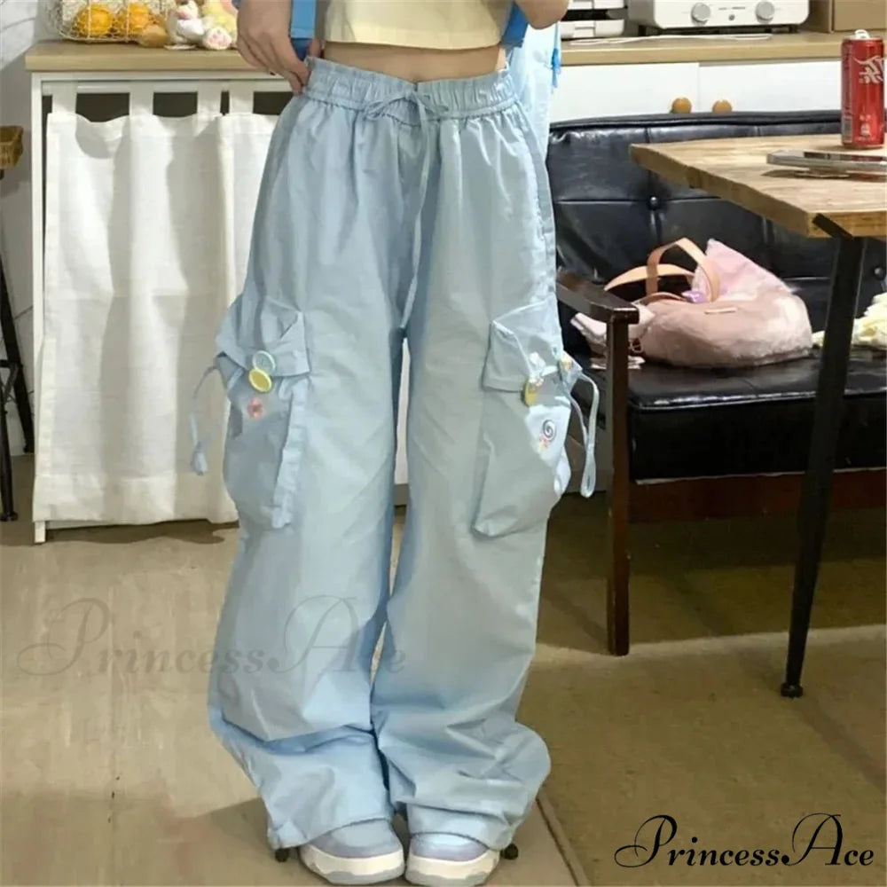Blue Sugary Stitched Informal Japanese Fashion Pant Blue / XS pant-250223