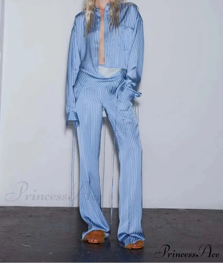 Blueprint Pockets Button Trousers Workplace Two Piece Set Blue / S officetwopieceset-250223