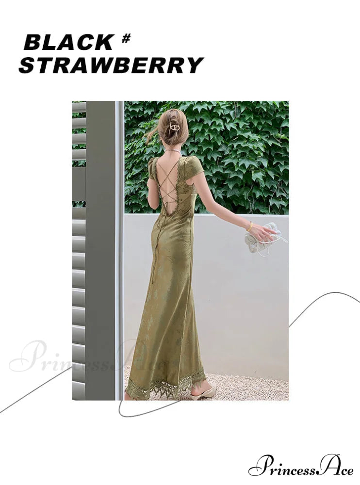 Bodycon for Palace Robe Satin V-Neck Bandage Dresses Party Gown Vestidos Mixi Warm-Season Backless Vintage Prom Lace