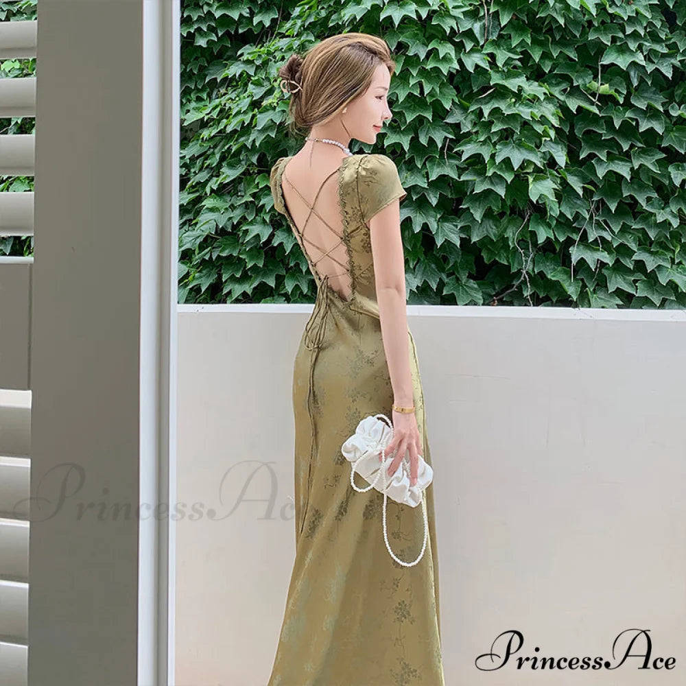 Bodycon for Palace Robe Satin V-Neck Bandage Dresses Party Gown Vestidos Mixi Warm-Season Backless Vintage Prom Lace