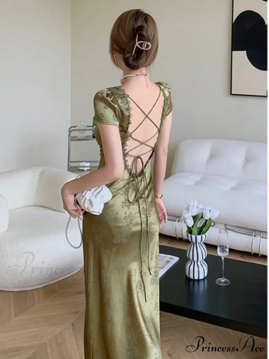 Bodycon for Palace Robe Satin V-Neck Bandage Dresses Party Gown Vestidos Mixi Warm-Season Backless Vintage Prom Lace