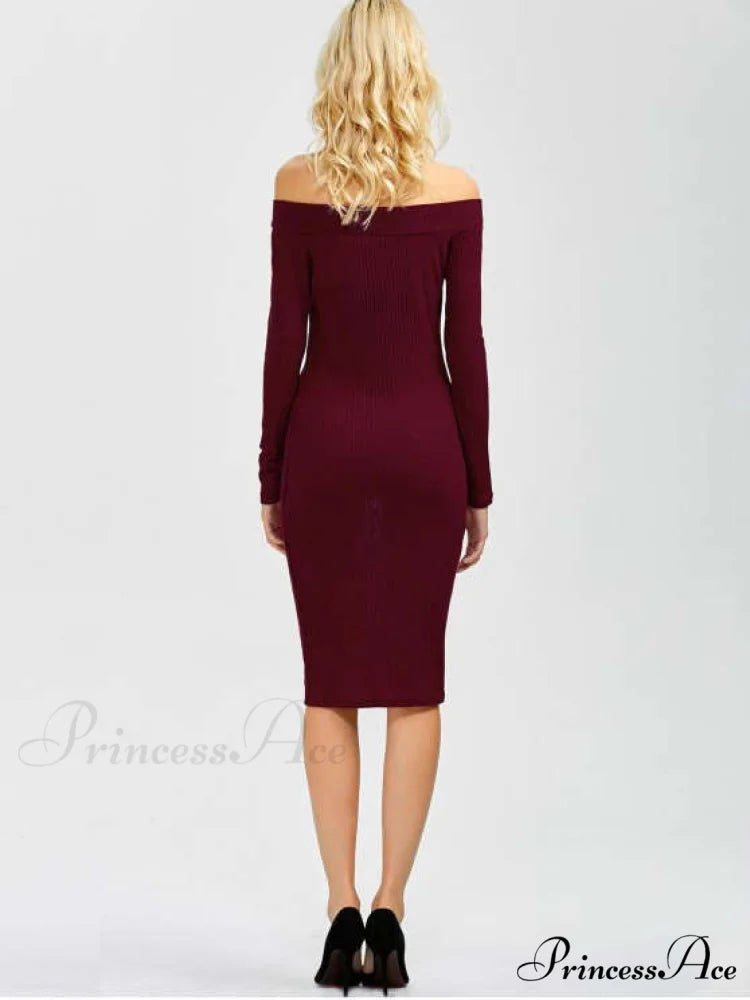 Bodycon Long Shoulder Arm Off Dress L / BLACK