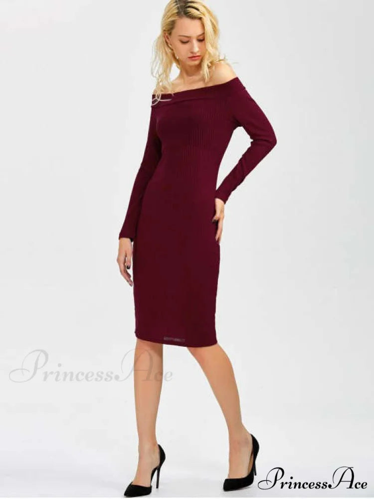 Bodycon Long Shoulder Arm Off Dress XL / BLACK