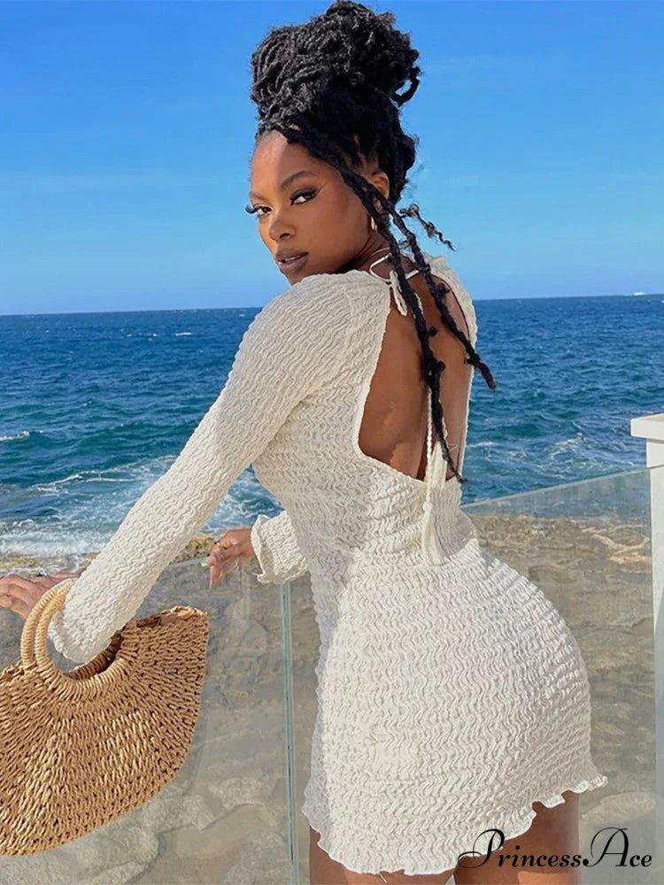 Bodycon Long Sleeve Mini Dress WHITE / S