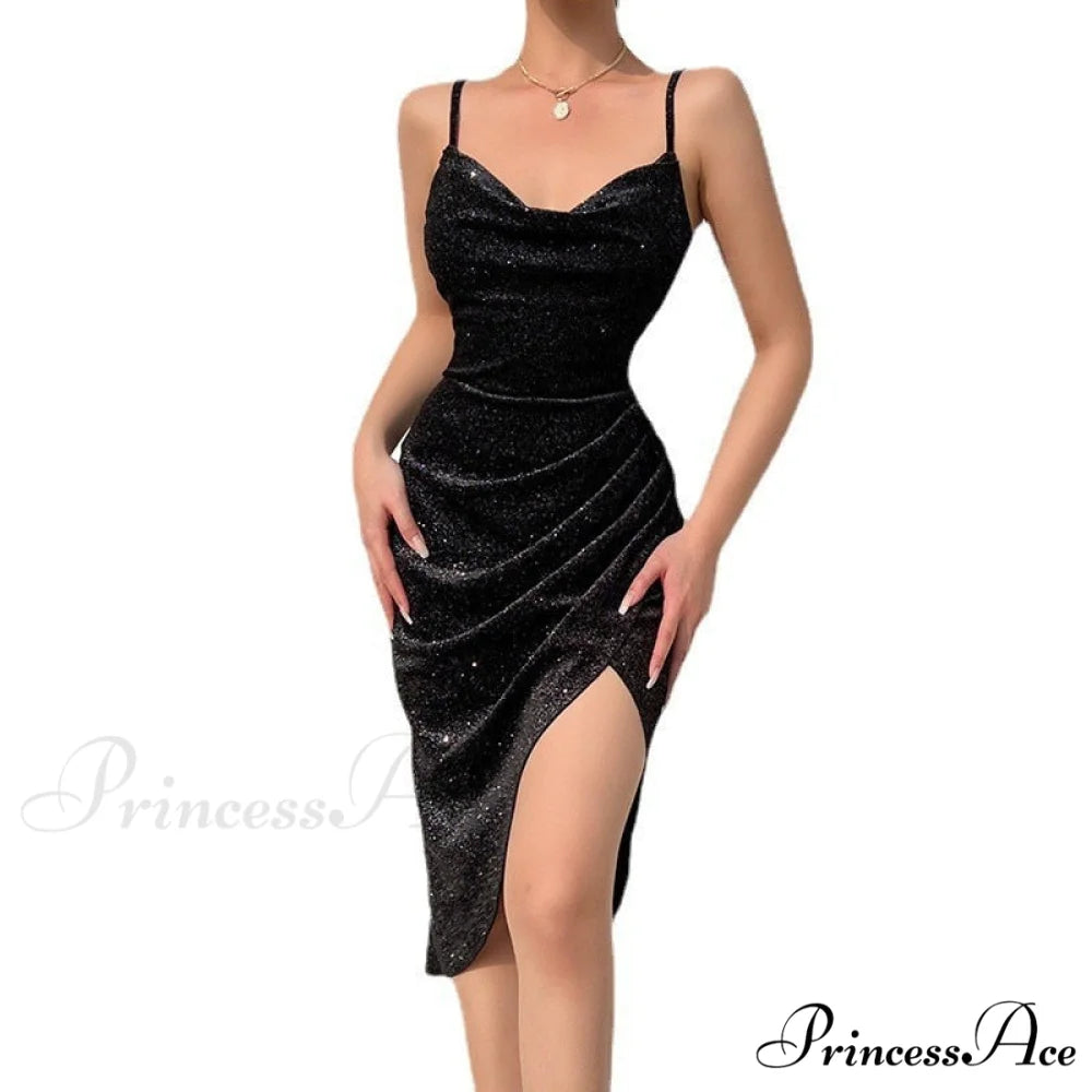 Bodycon Long Solid Midi Sleeveless Backless Party Dress Black / S