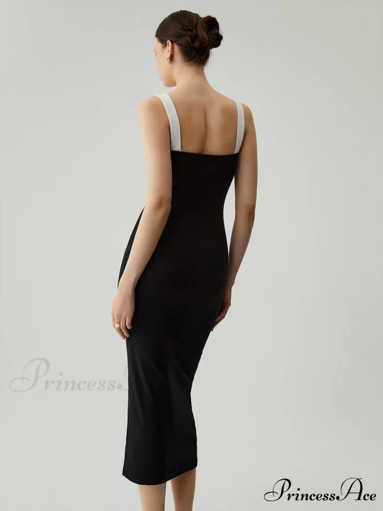 Bodycon Patchwork Sweetheart Trendy Collar Cami Midi Dress