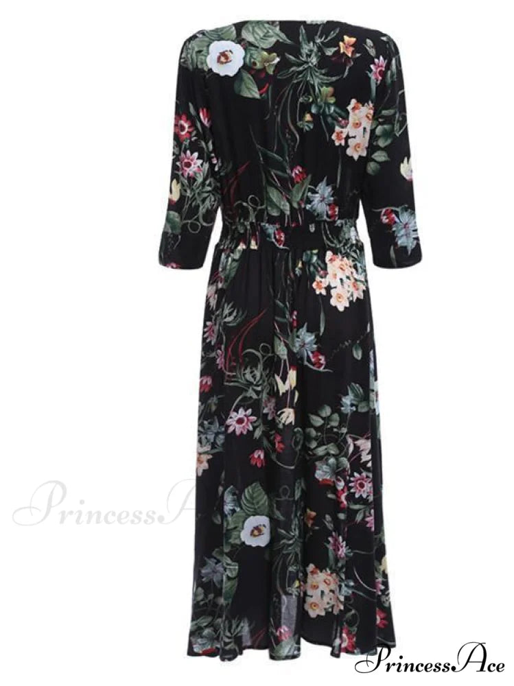 Bohemia Floral V Neck Maxi Dress S / White