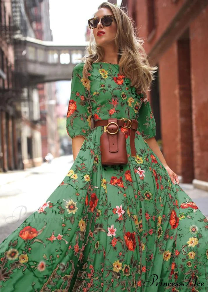Bohemia Gown Full-Length Neck Half with Round and Flowered Sleeves M / White