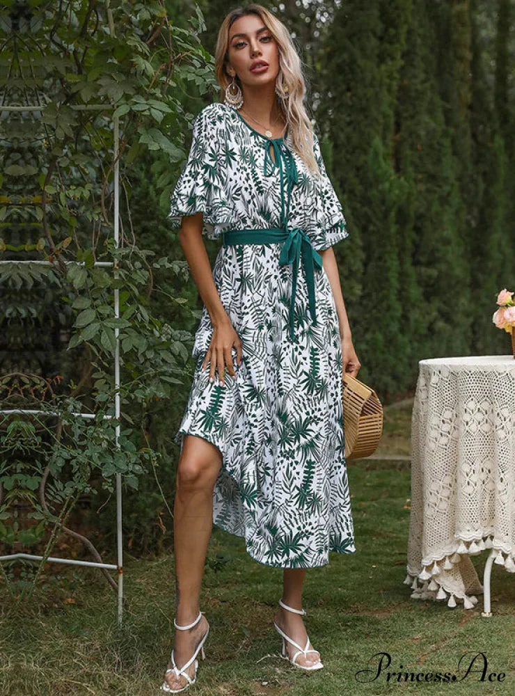 Bohemia Gown with Foliage Chiffon Print