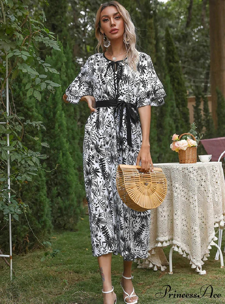 Bohemia Gown with Foliage Chiffon Print
