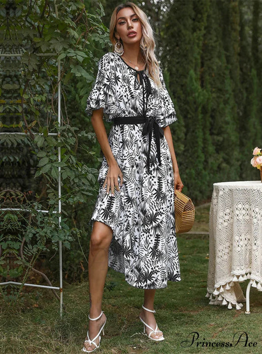 Bohemia Gown with Foliage Chiffon Print