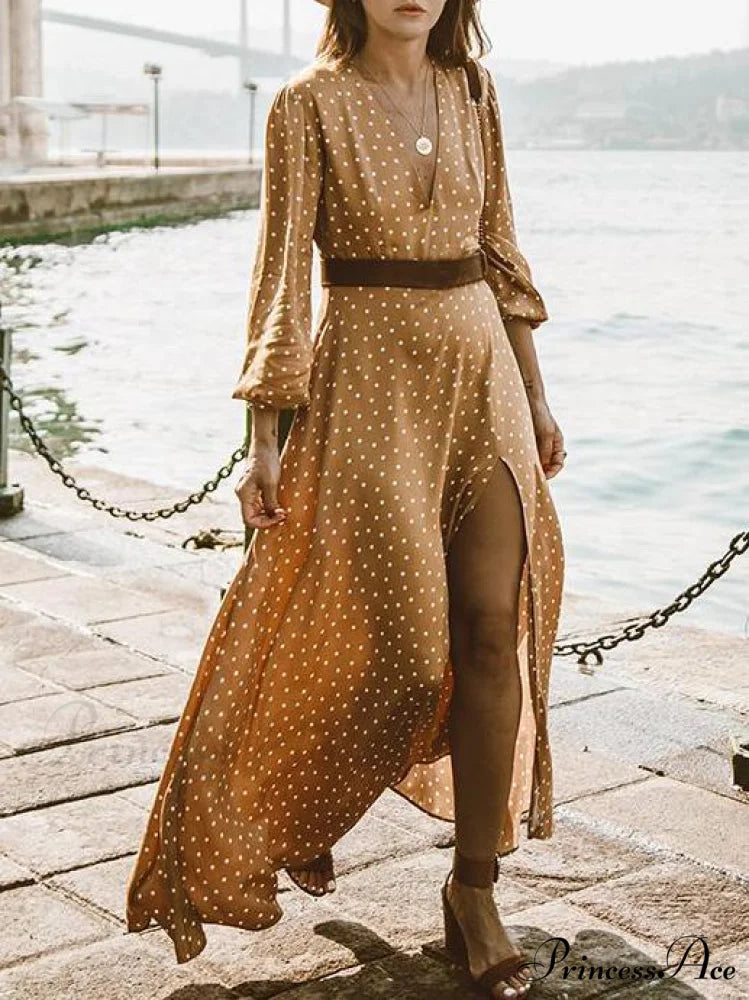 Bohemia Polka-Dot V Neck Maxi Dress for Summer