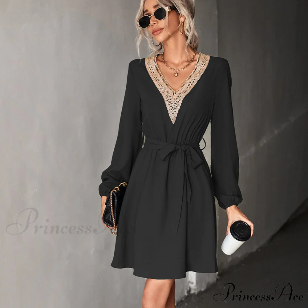Bohemia Smocked Bust Trendy Long Sleeve Printed Dress S / Black