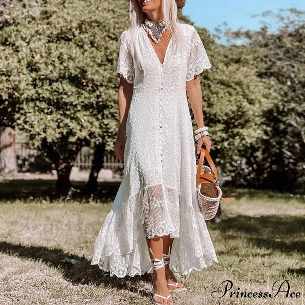 Bohemian Baggy Summer Dress Retro Low-Cut Flower Pattern bohodress-250126