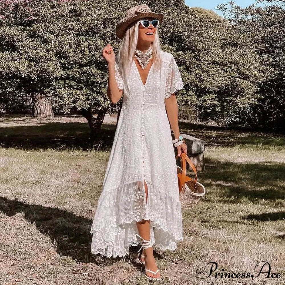 Bohemian Baggy Summer Dress Retro Low-Cut Flower Pattern bohodress-250126