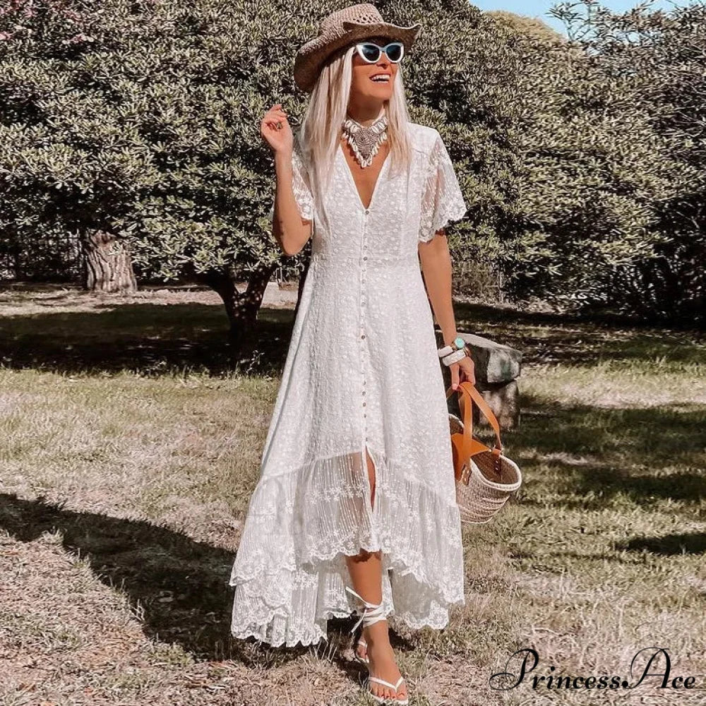 Bohemian Baggy Summer Dress Retro Low-Cut Flower Pattern bohodress-250126